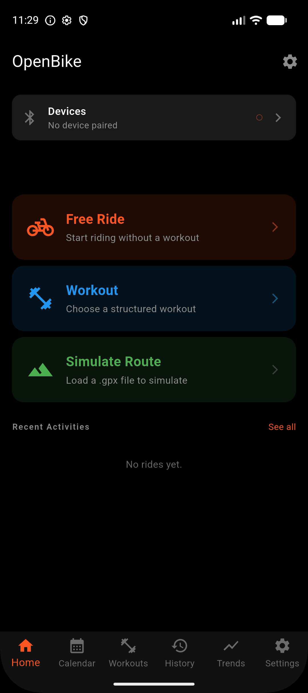OpenBike home screen